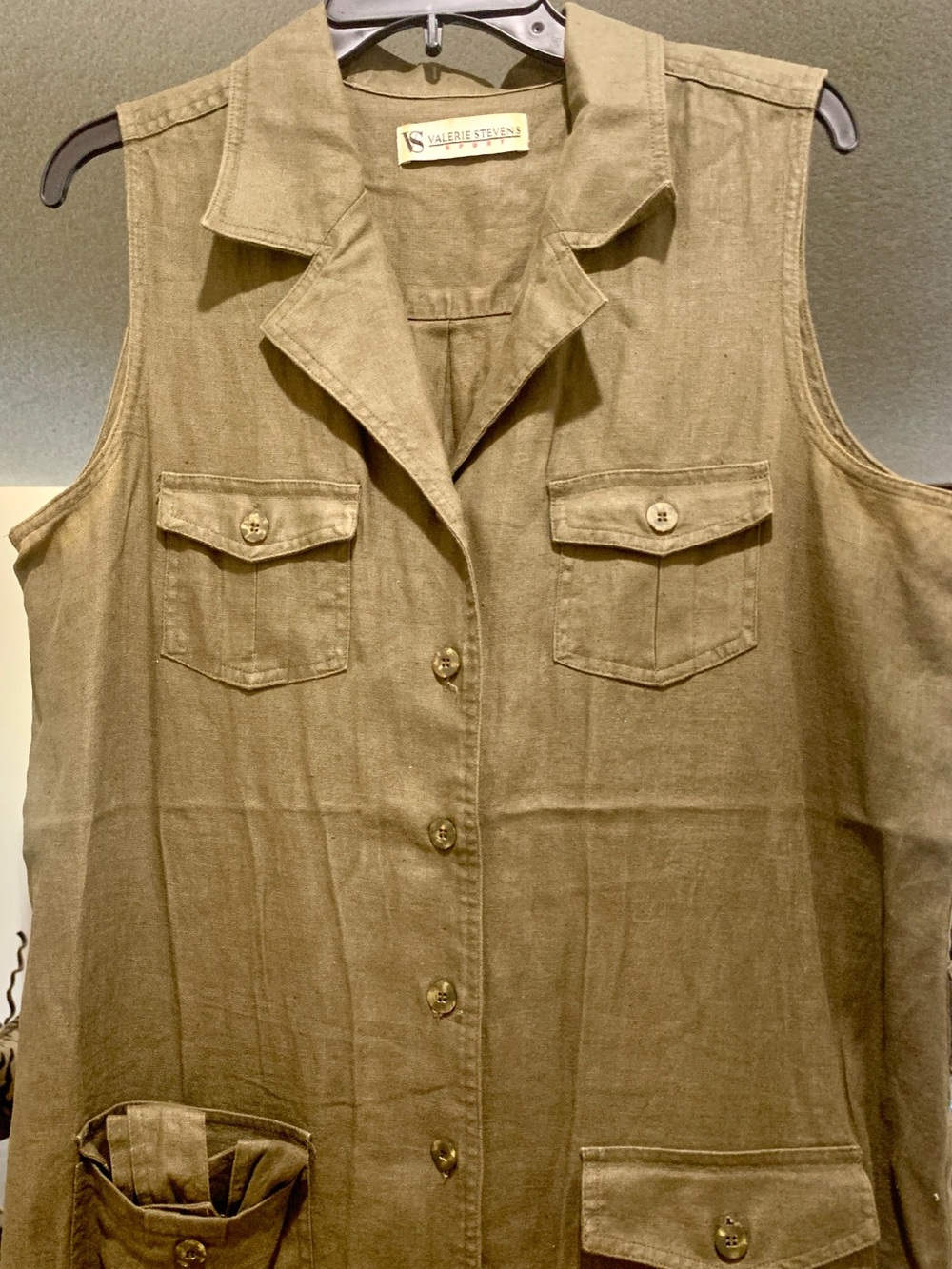 VTG Linen Utility Dress in Olive, Size 14